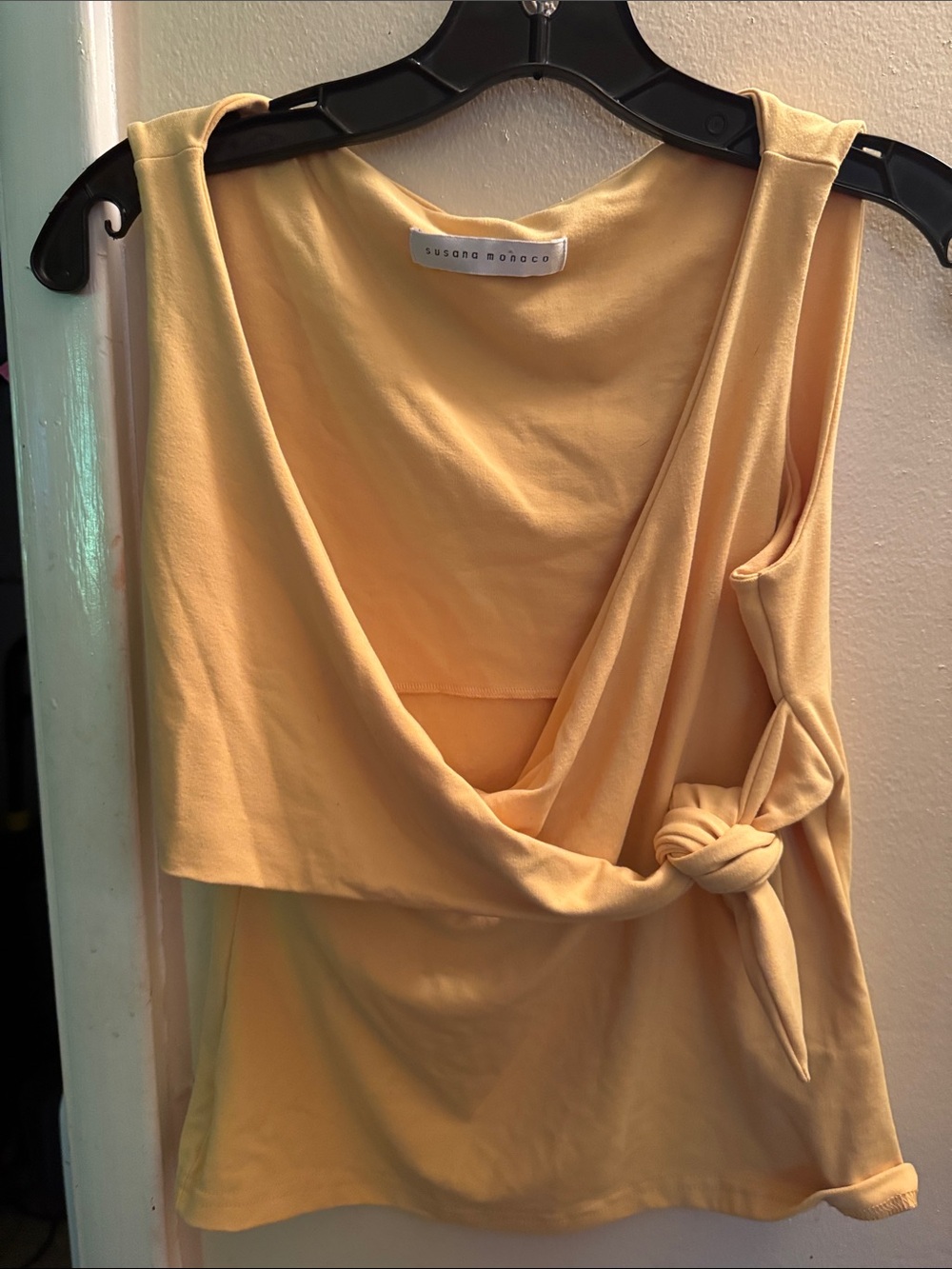 Susana Monaco Pale Yellow Draped Tank with Side Knot